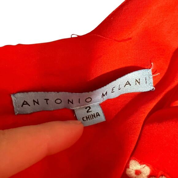 Antonio Melani Embroidered Floral Red Dress Knee Length Size 2 Bright Preppy - Picture 9 of 13